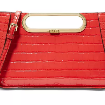 poppy colored clutch with thin strap